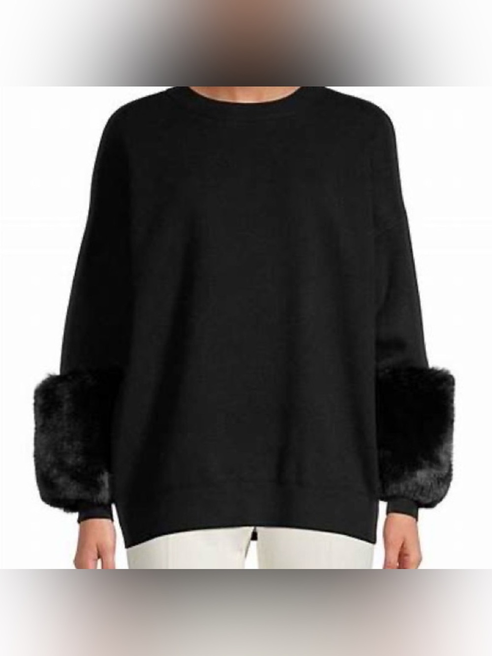 Saks Fifth Avenue Black Fur Cuff Sweater Women's Size Large